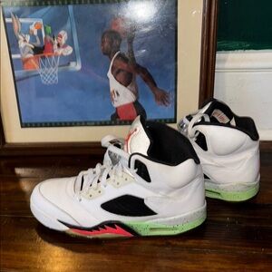 White Air Jordan 5 “fresh prince”  Sneakers with Red Accents